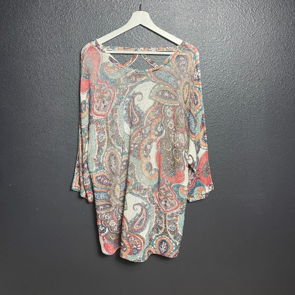 Chico's Women's Multicolor Paisley Cross-Back Detail Sweater Size 4 - Picture 6 of 9
